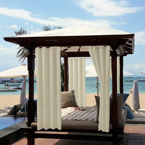 Vanntette utendørsgardiner, termisk isolerende blendingsgardin for pergola, utendørs hageskur, lysthus, terrasseveranda (132213 cm, beige)