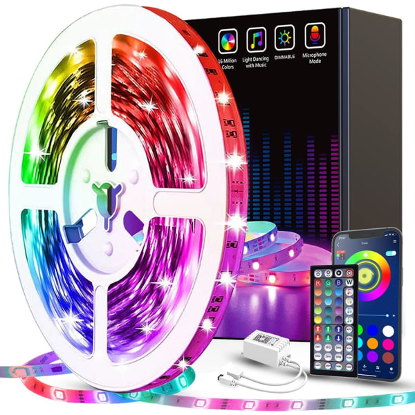 Led-lys for soverom 5,0M (musikk-synkroniserende fargeskiftende lysstripe med fjernkontroll og app-kontroll RGB-lysstripe for romhjemmefestdekorasjon)