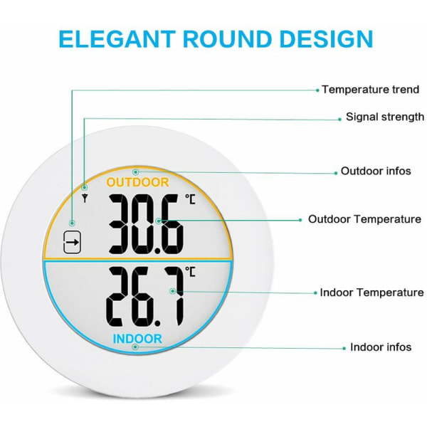 Sisä- ja ulkolämpömittari, digitaalinen langaton lämpömittari anturitunnistimilla, HD LCD -näytön lämpötilanilmaisin, minimi-/maksimimuistin trendi, ℃/℉