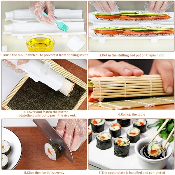 Sushi Maker Kit, Sushi Maker Rulle, Sushi Bazooka, Sushi Maker, Sushi Maker, Sushi Formar för Nybörjare, med Bambumatta och Duk, Kökstillbehör