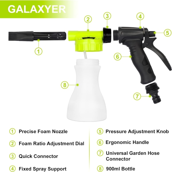 Snow Foam Gun Sprayer, 900ml Adjustable Car Cleaning Foam Gun, Garden Watering Tool, Fits Universal Garden Hoses, Foam Sprayer for Car Cleaning Gard