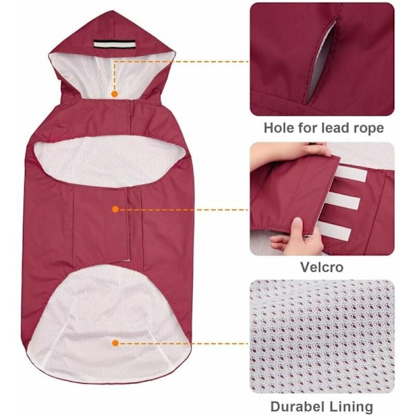 Vandtæt hundefrakke til store hunde, Ultralegon-foring og åndbar hundejakke med refleks, ridsefast, hunde med 4xl hætte (rød)