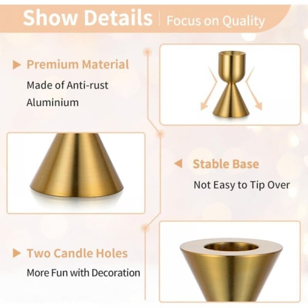 Set med 6, 47 cm mässingsljus för koniska aluminiumljus för födelsedag eller dekoration bröllopsbord