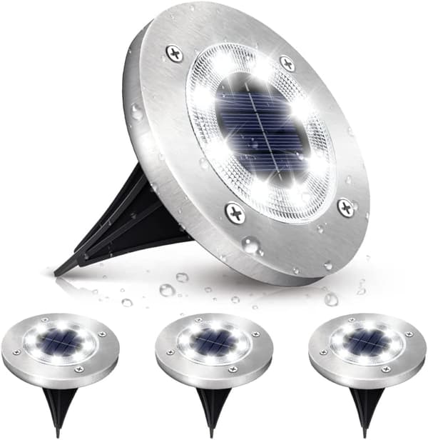 Solcelled Hagebelysning Utendørs, 8 LED Nedfelt Solcellelys Jordlys 6000K Hvit Lys Vanntett IP65 Dekorasjon for Sti