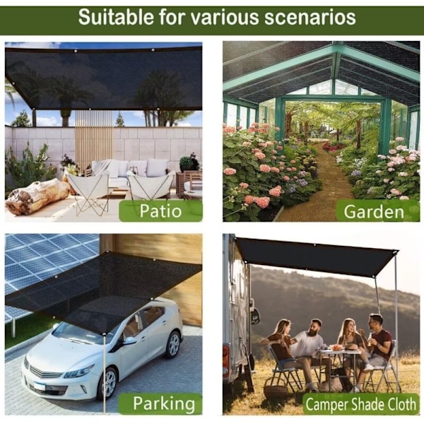 Skuggduk för trädgårdsväxter - 2 x 1 m - Svart - Solskydd - Driven presenning med öljetter - Soltak för utomhuspergola, uteplats, fl