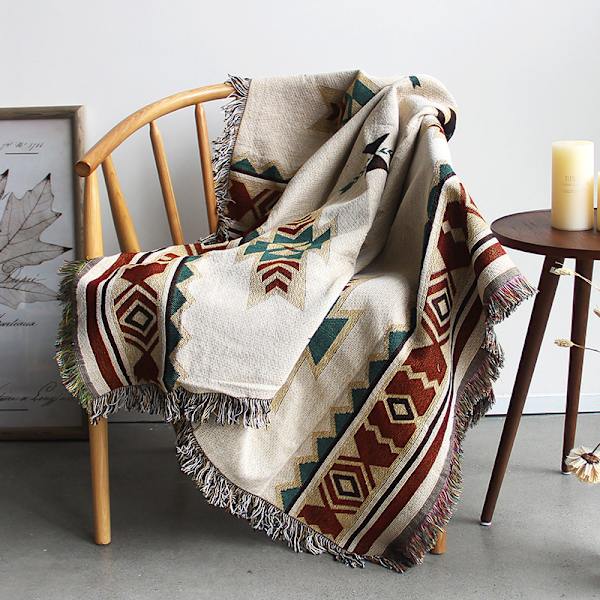 One Piece Etnisk Amerikansk Rutiga Soffafilt Stickad Full Filt Socker Jacquard Soffafilt -90*90cm