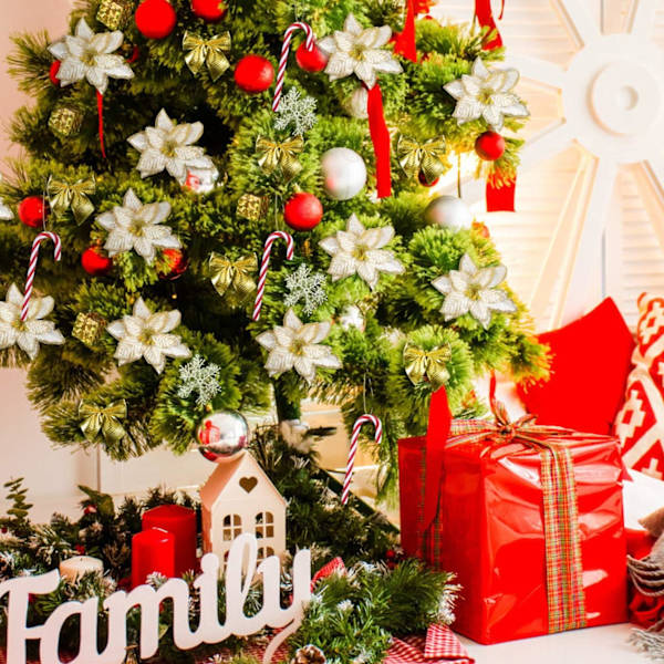 Julepynt Glitter Kunstig Blomst Henge Snøfnugg Xmas Ball Bygg Sukker Stjerne Juletre Ornament Dekorat