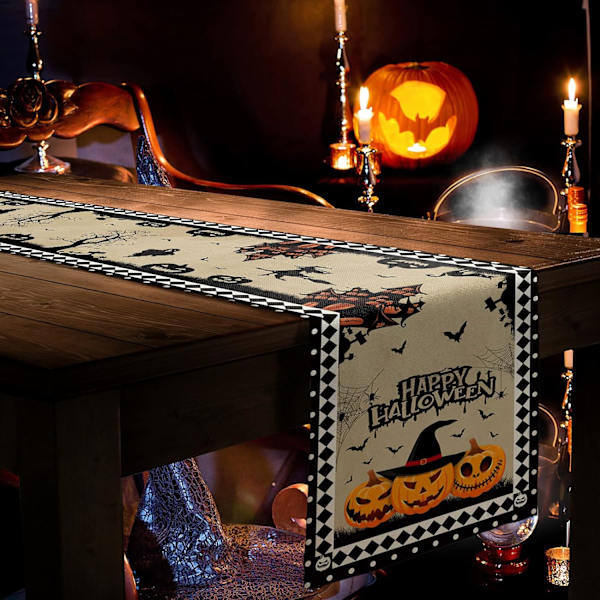 Halloween-bordsduk, hemsökt hus, pumpa-bordsduk, köksmatsal, byråscarf för soffbord, semesterfestbankett