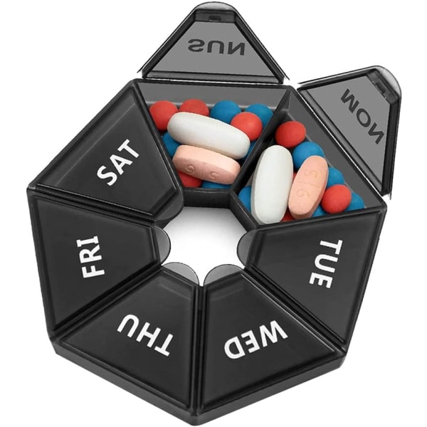 Pilleraskar 7 dag 1 gånger om dagen, Veckovisa organizer för tabletter för mediciner Vitaminer (svart)