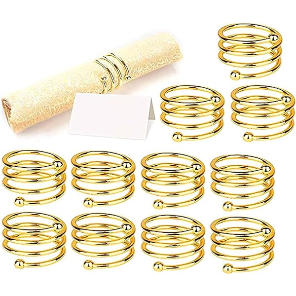 Servettring (12-delad spiral, guld), 12-delad metallservett spännefäste, används för bröllopsbankett bordsdekoration