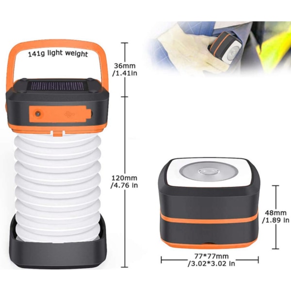 Solar Camping Light USB Oppladbar Outdoor Portable Solar Camping Light Folding (1 stk)