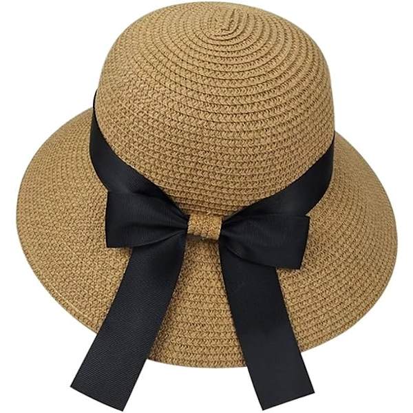 Sju kvinnors solhatt Floppy hopfällbar rosett halmhatt sommar strandmössa UV-skydd UPF50