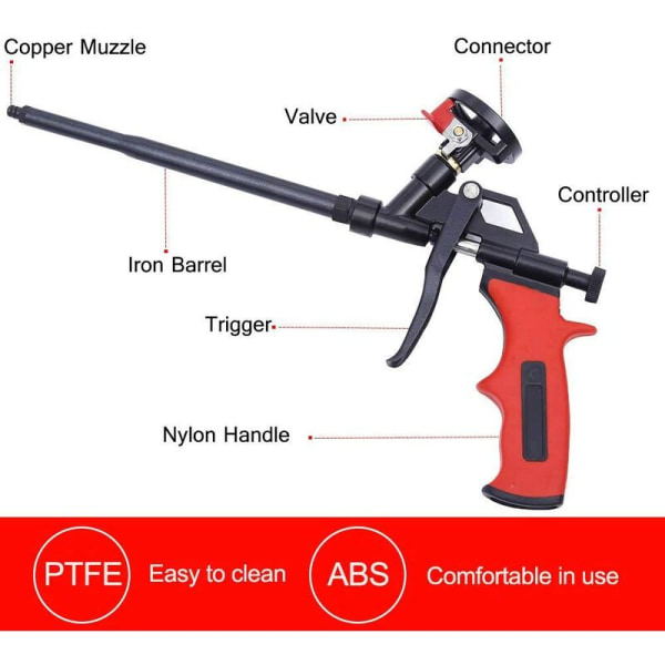 Skumpistol, polyuretanexpanderande skumpistol professionell PTFE-belagd fogpistol för tätning, tätning hemma och på kontoret