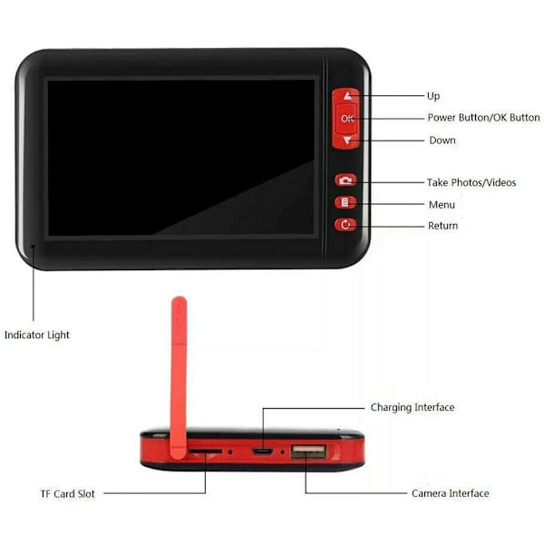 MASO Inspektionskamera USB Endoskop 8mm 1080P HD Industrielt Boreskop Rør 4,3 tommer Vandtæt F200 LCD Skærm (2M)