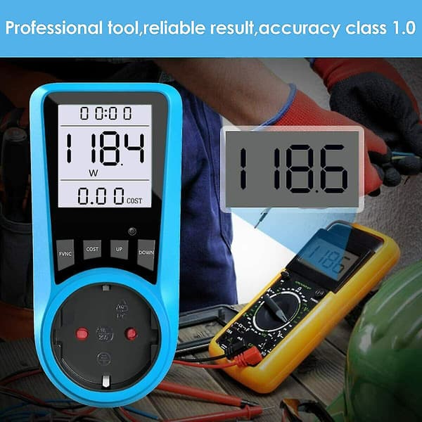 Energiemåler Wattmeter Watt Effekt Måler Strømmåler Måling Strømforbruk Måler Analysator blå