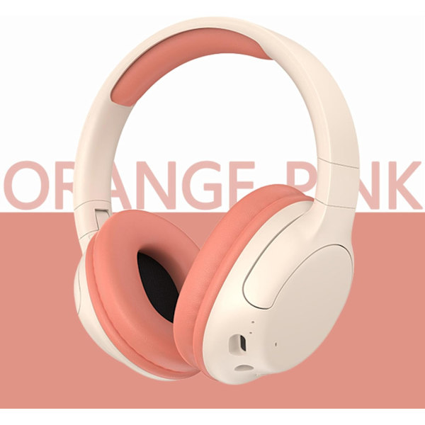Trådlöst Bluetooth-spelheadset med mikrofon, aktiv brusreducering, all-inclusive öronmuffar och lång batteritid (orange rosa)