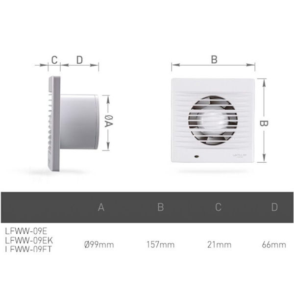100 mm ventilator, luftudsugning med tilbageslagsventil + integreret myggenet, 12 W, dB43, til badeværelse, køkken, kontor, WC