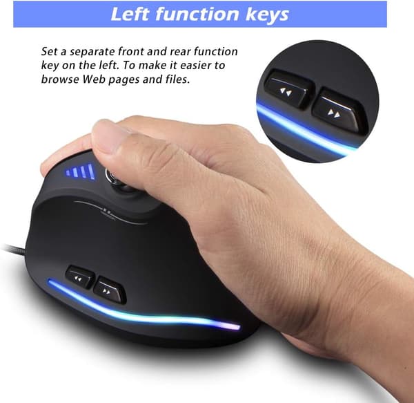 Mus, Ergonomisk USB-kablet Vertikal Mus med [5 D Rocker] [10000 DPI] [11 Programmerbare Knapper], RGB Gaming Mus til Gamer/PC/Computer