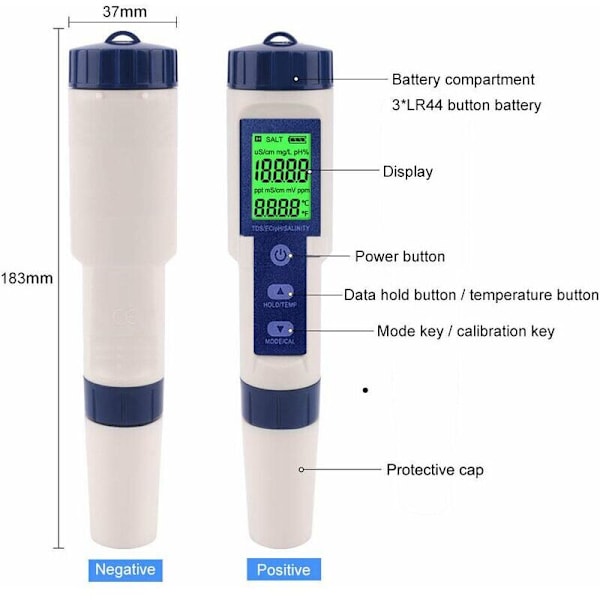 Analys av kvaliteten på poolvattenmätare 5-i-1 hög precision vattentät vatten smältmätare akvarium vattendetektor med bakgrundsbelysning 18337mm b