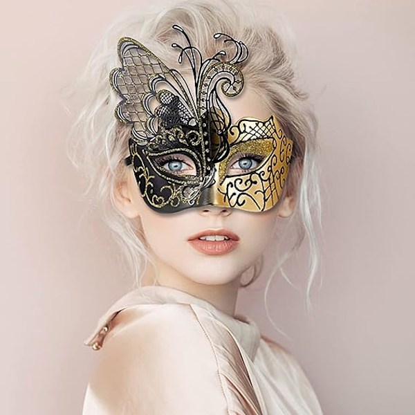 2 stk. Gull Venetianske masker, Metall Masquerade masker, Parmasker, Prom, Karneval