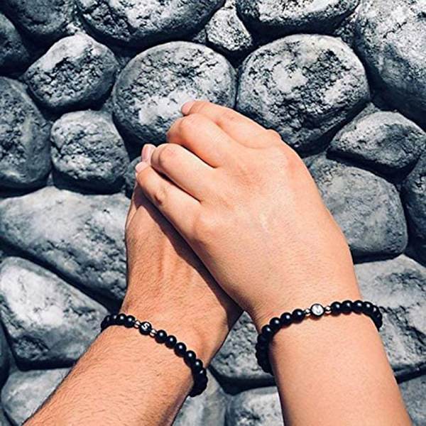 6MM sort mat sort obsidian perlekæde armbånd personligt par armbånd