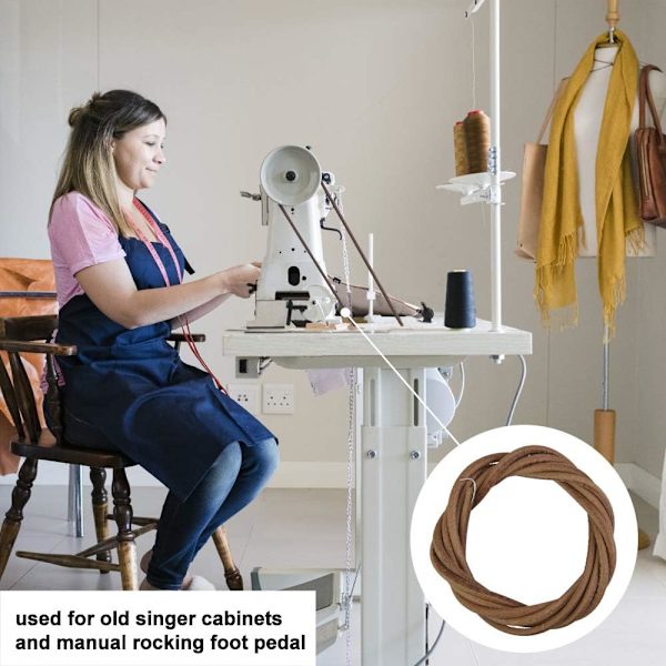 Antik läder symaskinsrem Bälte 180cm Massivt halkfritt med krok Symaskinstillbehör Brun för Singer Pedal Symaskinsfot