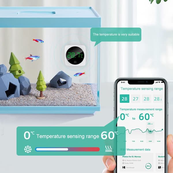 Digitalt akvarie termometer (grønt), LED-display termometer mini fisketank nøjagtig temperatursensor, energibesparende trådløs termometer