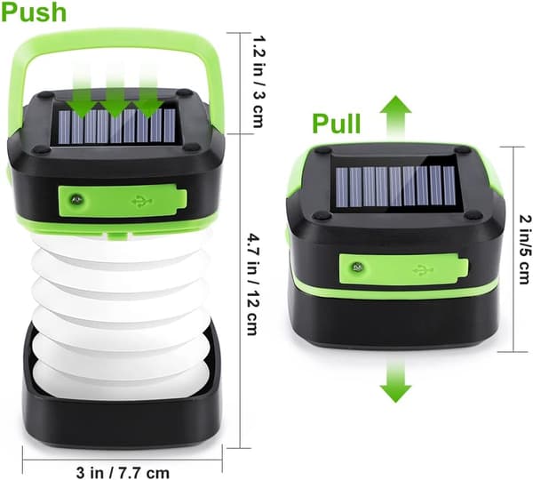 Bærbar solcelledrevet USB campinglys, genopladelig, LED campinglys foldbart teltlys 3 tilstande af nødlys og powerbank, egnet til