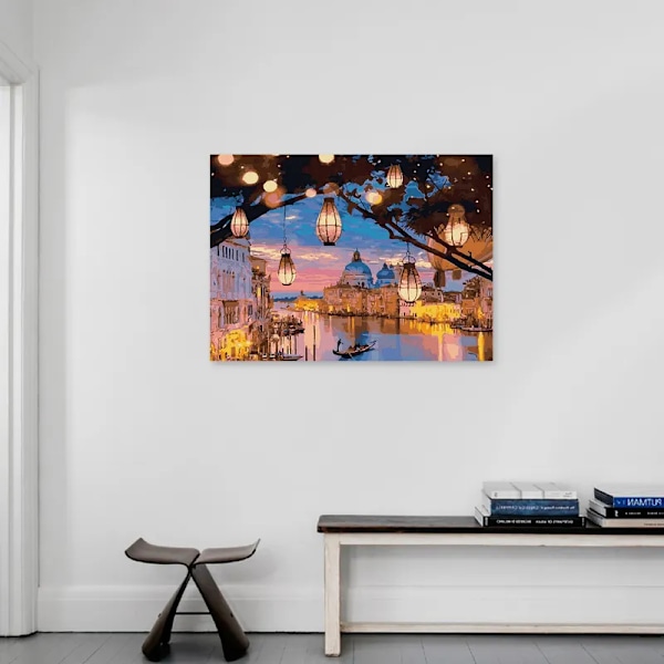 DIY Tryckt Diamantmålning Vid Skymning Natten Venedig Landskap Canvas Väggkonst Present Hantverk 12X16inch