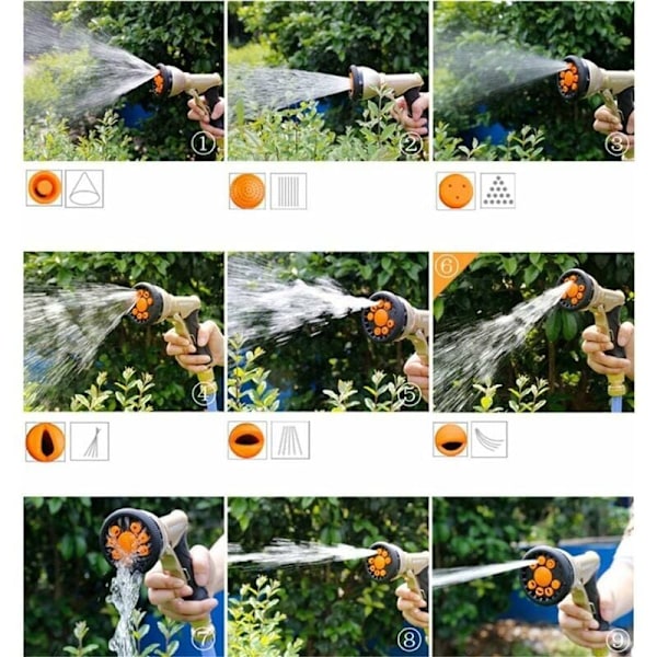 Metall Hageslange Dyse, Høytrykks Hagesprøytepistol, 9 Justerbare Mønstre Vanningsspray, for Vanning av Planter, Rengjøring av Gangveier og Bilvask
