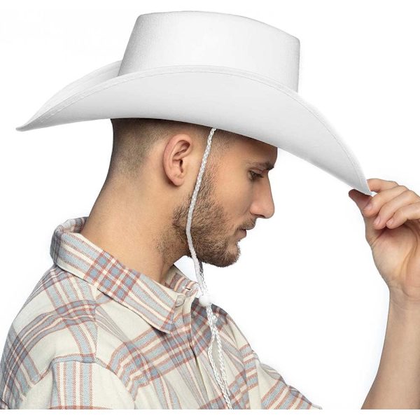 Cowboyhat, Hvid, Filthat, Sheriff, Vilde Vesten, forklædning, kostume, karneval, temafest, Hvid, One size