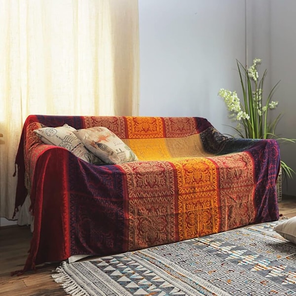Bohemisk filt med tofsar, handvävd bomull, varm filt för soffa, lätt, varm och riktigt, 150 x 190 cm