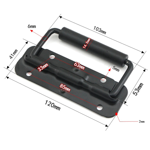 Fällbart handtag 2 svarta handtag (122 mm)