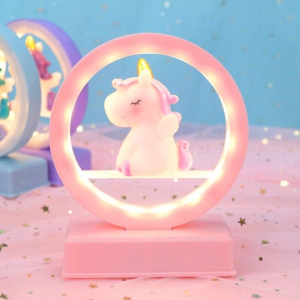 LED Natlampe, Enhjørning Musikboks med LED Lys, Enhjørning Bordlampe til Piger, Julefødselsdagsgave (1 stk, Pink)