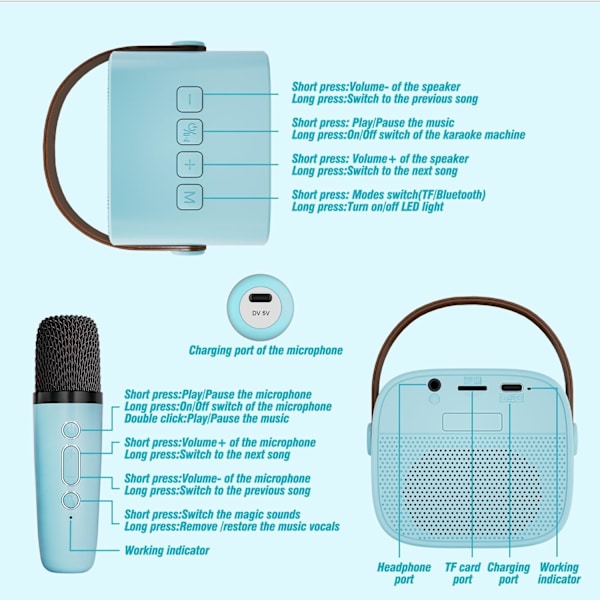 Mini Karaoke Maskin för Barn Vuxna, Bärbar Bluetooth Högtalare med Trådlös Mikrofon, Småbarns Mikrofon Leksak för Flickor och Pojkar Födelsedagsfest