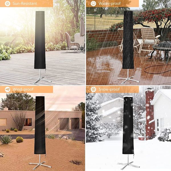 Parasolbetræk, robust 210D Oxford-stof, vandtæt, anti-UV beskyttende betræk til cantilever-parasol med luftventiler (190x30x50cm) - Sort