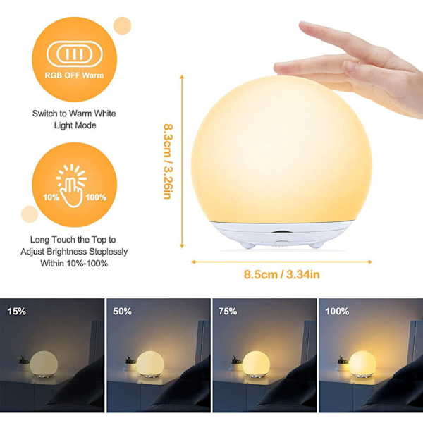 Genopladelig sengelampe med USB, farverig PAT-lampe med en blød atmosfære, berøringskontakt og timer til soveværelset
