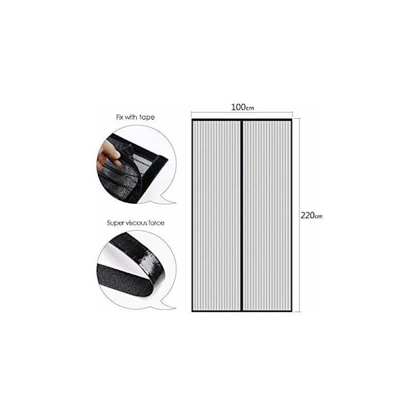 Musta hyttysverkko magneettiovella 100x220cm Hyönteissuoja teipillä Automaattinen sulkeutuminen Erittäin hieno verkko Helppo asennus työkalu lapsille ja lemmikeille