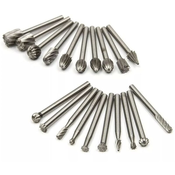 20 stk. HSS roterende file sæt, wolframcarbid skærehoveder, 1/8'' (3 mm) skaft Dremel file bits til gør-det-selv træbearbejdning, udskæring, boring