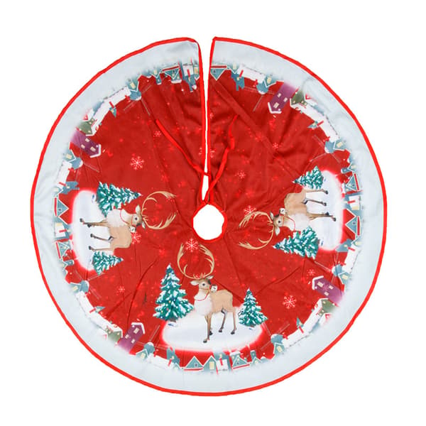 Jul tryckt kjol 84cm digital tryckt julgran förkläde träd botten dekorationer scen layout（röd älg）