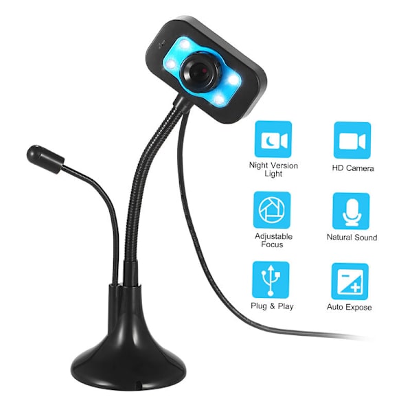 Drivfri USB Ekstern Digital Kamera HD Anker med Mikrofon Natt Syn Lys Datamaskin Video Live Online Kurs