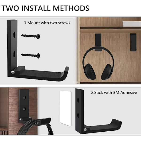 2-pack hopfällbart väggmonterat hörlursstativ, hållbart aluminium hörlursstativ för universella spelheadset, stativ levereras med huvudbands