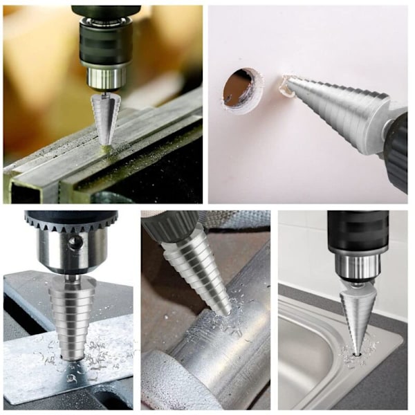 Pladdled bor, 4-12mm 、 4-20mm 、 4-32mm Jordbær Metal Trekant Konisk Titanium HSS, Trekantet Stang, Meche Metal Gulv Til Visser på Stål Metal,