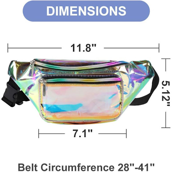 Holografisk midjeväska – Fashion Rave midjeväska med justerbart bälte för kvinnor och män (Iridescent)