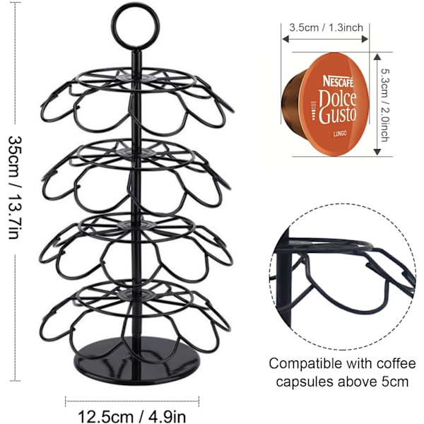 Kaffe Kapselhållare Kapsel Dispenser Roterande Display Stativ för 36 Kapslar, Podhållare Förvaring Hyllor, 360 Grader Roterbar