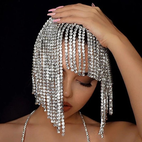 Damer Glitter Lang Tassel Hårkæde Rhinestone Bit Kæde