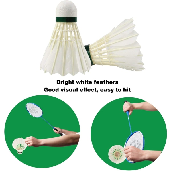 Badmintonfjädrar, 12-pack gåsfjäder badmintonfjädrar badmintonbollar med hög elasticitet och hållbarhet för inomhus, utomhus, sport
