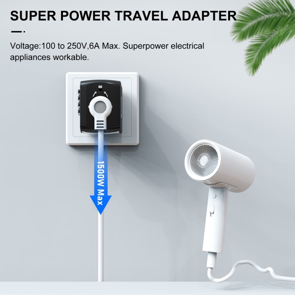 Universaali matkustusvirtasovitin Iso-Britannialle/USA:lle/EU:lle/AUS:lle/Kiinalle/Japanille 200 maalle, 4 USB-latausporttia, kansainvälinen seinäpistoke AC-pistorasia iPhonelle,