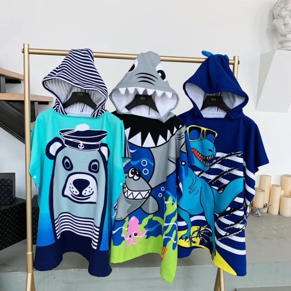 Kids Beach Towel For Boys Girls, Hooded Bath Towel Wrap Quick Drying, Toddler Pool Towel With Hood For Girl Boy Children shark