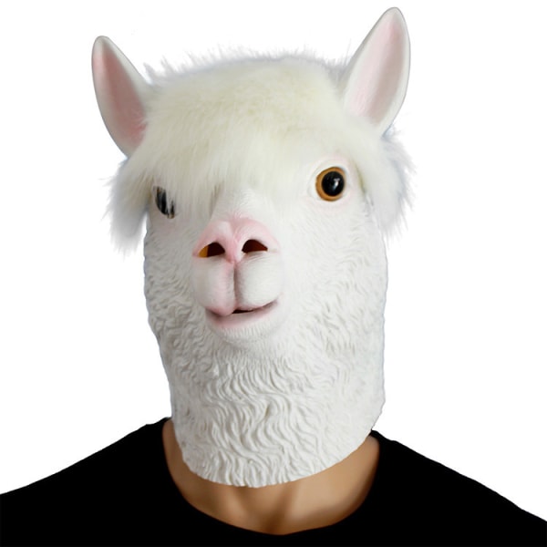 Animal alpaca mask Halloween latex grass mud horse head cover cos weird holiday party performance props white